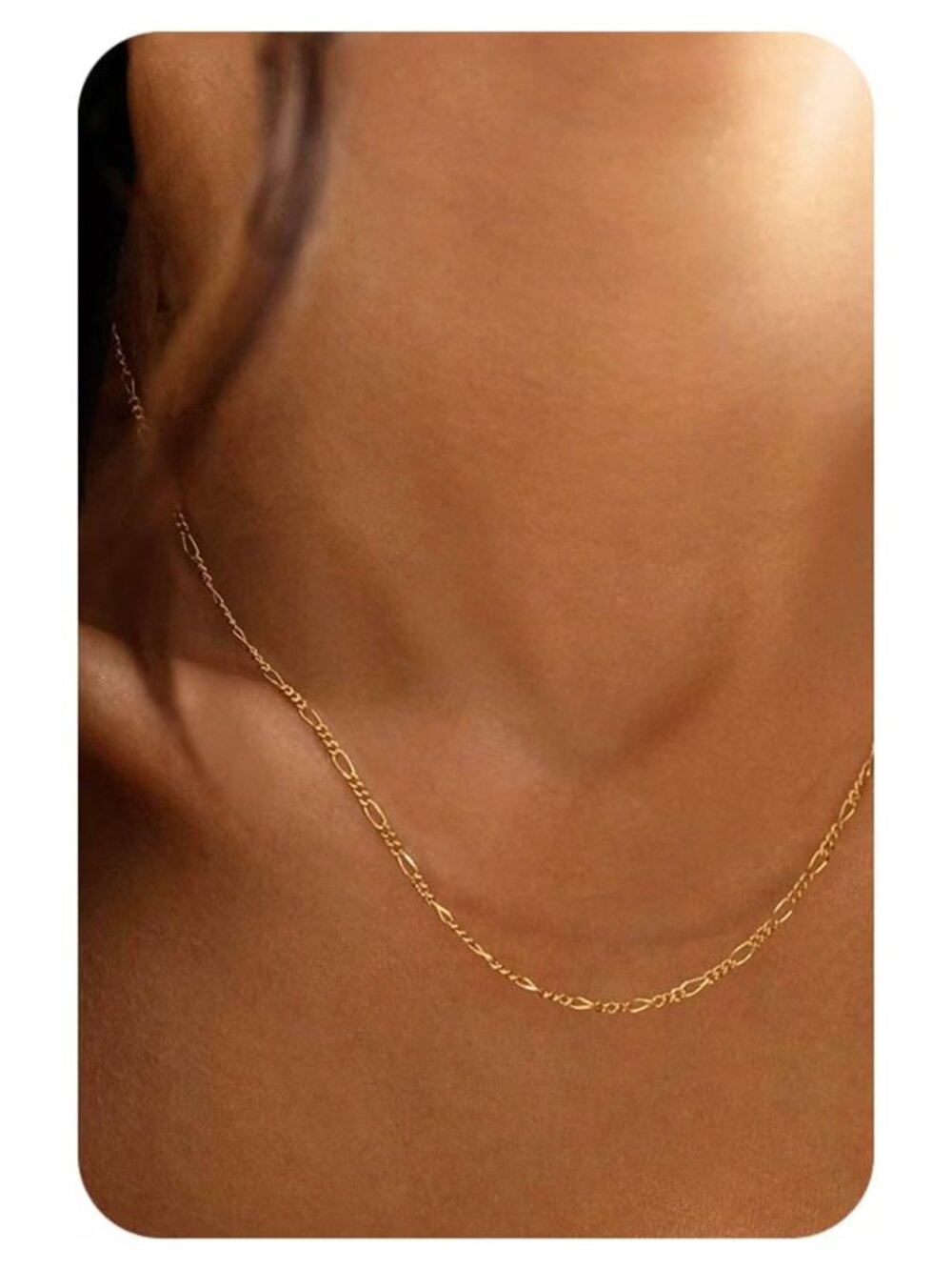 14K Gold Plated Figaro Chain Necklace 925 Sterling Silver Clasp 16in